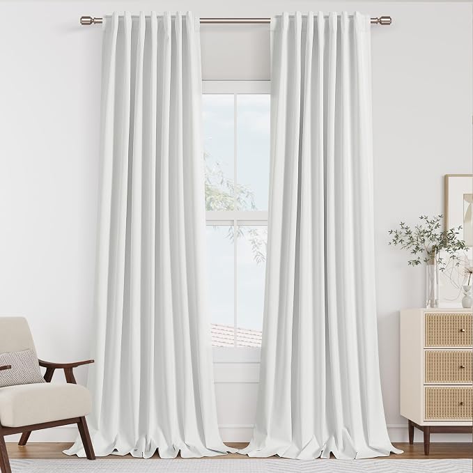 Guken 100% Blackout Linen Curtains 110 Inch Long by 52 Inch Wide 2 Panels Set for Living Room Bedroom Back Tab Thermal Insulated Black Out Linen Drapes Room Darkening Window Curtains