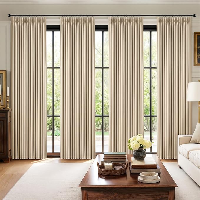 MIULEE Pinch Pleated 100% Blackout Curtains 40"x84" Long Sand 4 Panels Set | Thick Linen, Memory Trained Pleat, Back Tab Double Layer Drapes, Thermal Insulated, Curtain for Bedroom Living Room Darkening