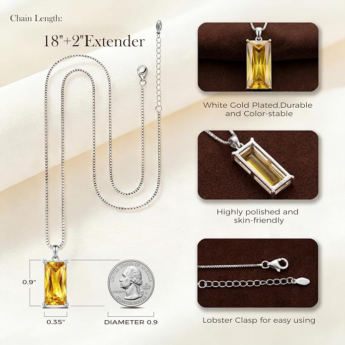 8mm x 16mm Square Birthstone Pendant Necklace – Fashion charming Sterling Silver Gift for women