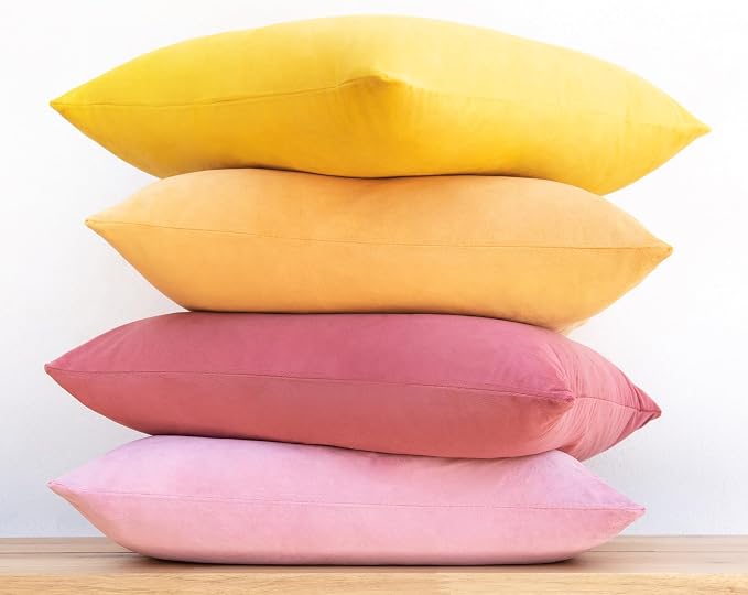 MONDAY MOOSE Decorative Throw Pillow Covers Cushion Cases, Set of 4 Soft Velvet Modern Designs, Mix and Match for Home Decor, Pillow Inserts Not Included (20x20 inch, Yellow/Pink)