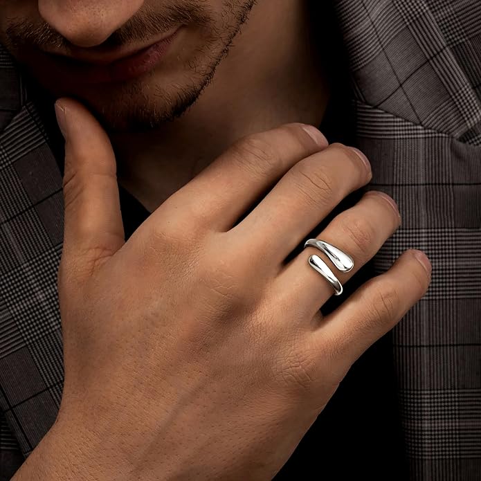 Non Tarnish Gold Chunky Rings for Women, 14K Gold Plated Statement Dome Rings Stacking Silver, Adjustable Mens Eternity Wedding Band Mixed Metal Jewelry Size 3-13
