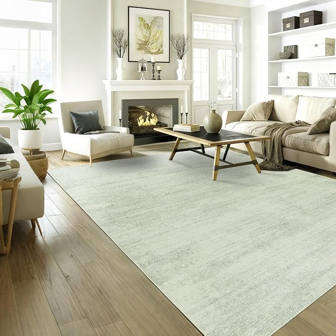 BILEEHOME Light Green Area Rugs for Nursery Boho Washable Low Pile Rug 6x9 | Sage and Ivory Cream, for Bedroom Baby Girl Boy, Livingroom, Neutral Farmhouse Style, with Non Slip, Rubber Backing Foldable