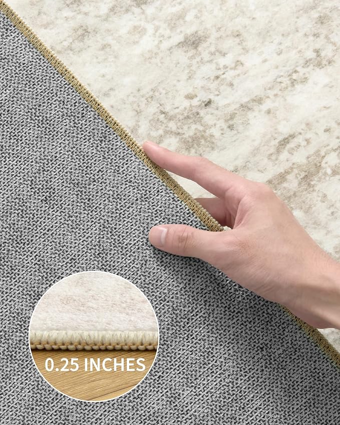 Art&Tuft Washable Rugs 5x7 - Stain Resistant Anti-Slip Backing Abstract 5x7 Area Rugs for Living Room, Foldable Machine Washable Area Rug(5'x7', Beige)