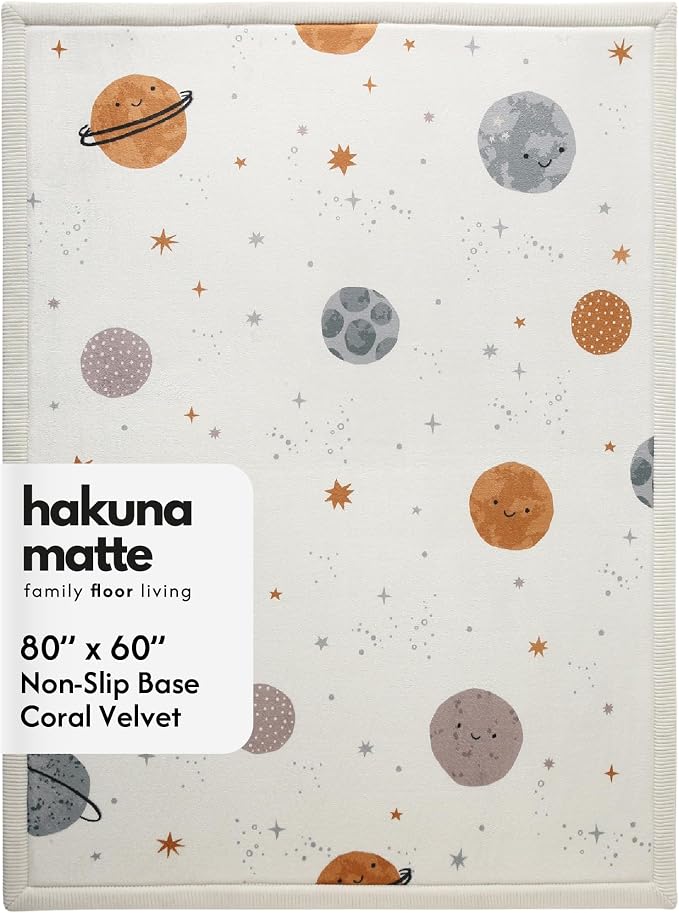 Hakuna Matte CloudSoft Baby Play Mat for Floor 60" x 80" Planets | Coral Velvet high-density foam Rug for Crawling & Cozy Play – Non-Slip, Water-Resistant, Easy-CareTummy Time Mat