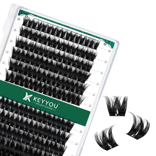 Lash Clusters,96 Pcs Cluster Lashes Y10 D Curl 8-18MIX DIY Lash Extensions Eyelash Clusters,KEYYOU Volume Wispy Individual Lashes Soft&Comfortable Easy DIY at Home(Y10,D-8-18MIX)