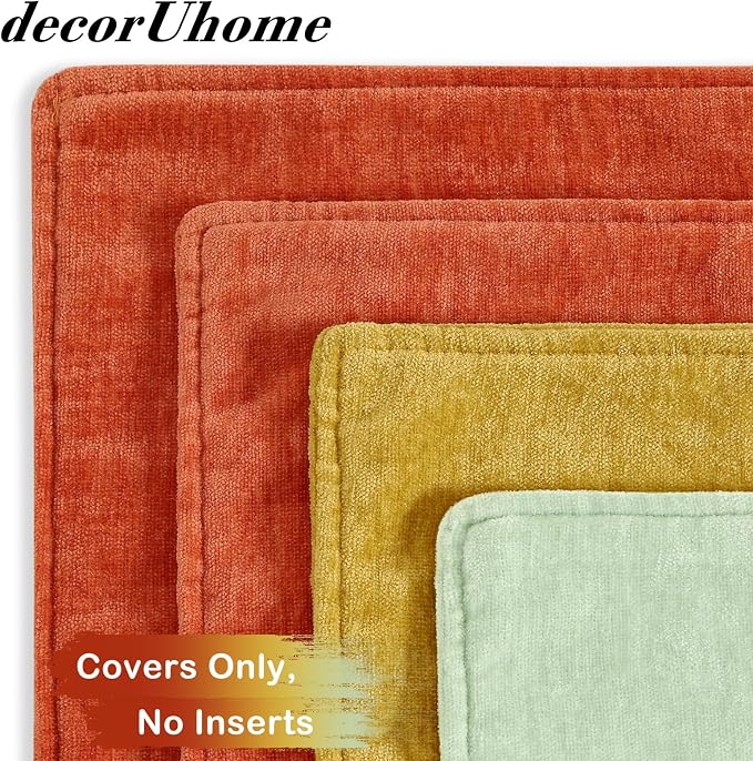 decorUhome Set of 4 Chenille Throw Pillow Covers 18x18(Sage/Rust) | Couch Decorative Soft Neutral Pillow Covers with Elegant Design for Living Room Bed Sofa