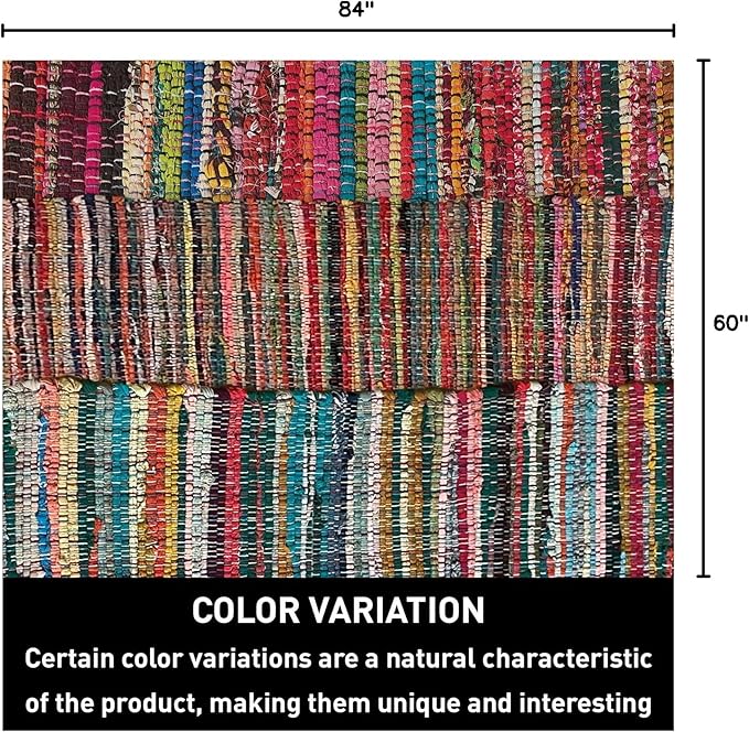 Chardin home - Eco Friendly 100% Recycled Cotton Colorful Chindi Runner Area Rug - 2'x7', Multi