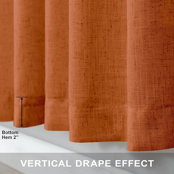 Burnt Orange Curtains 96 Inches Long for Living Room 2 Panels Back Tab Pocket Draperies Semi Sheer Linen Boho Fall Curtain for Bedroom Rustic Cottage Decor Terracotta Colored Tangerine Pumpkin 52x96