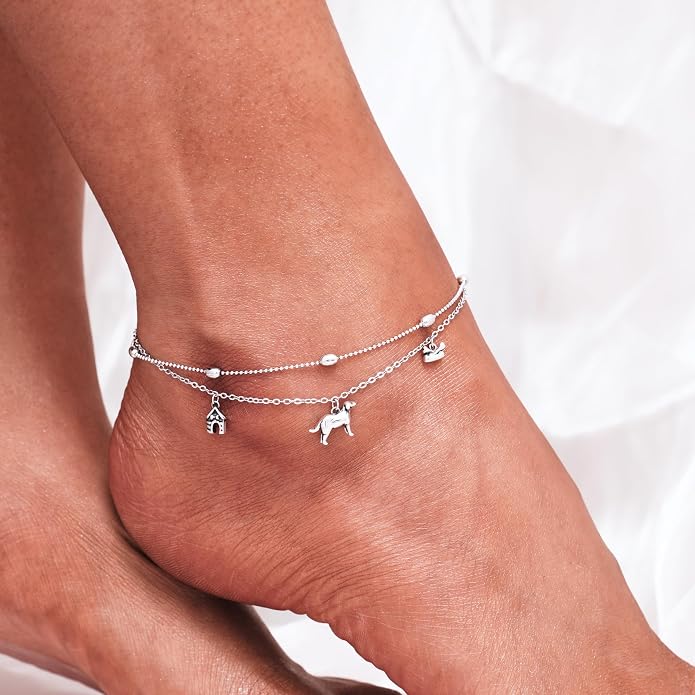 CHIC & ARTSY 925 Sterling Silver Ankle Bracelets for Women, Adjustable Layered Foot Chains with Nature & Symbol Charms, Lightweight Comfort Fit Boho Beach Everyday Jewelry