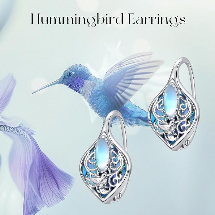 Moonstone Abalone Shell Earrings 925 Sterling Silver Dragonfly/Hummingbird/Butterfly/Lotus/Filigree Hoop Leverback Earrings Jewelry Gifts for Women