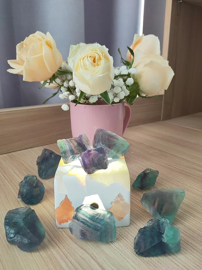 Luckeeper 0.5 lb Rough Crystals Bulk Raw Rainbow Fluorite Healing Stones for Tumbling, Wire Wrapping, Wicca Reiki,Meditation