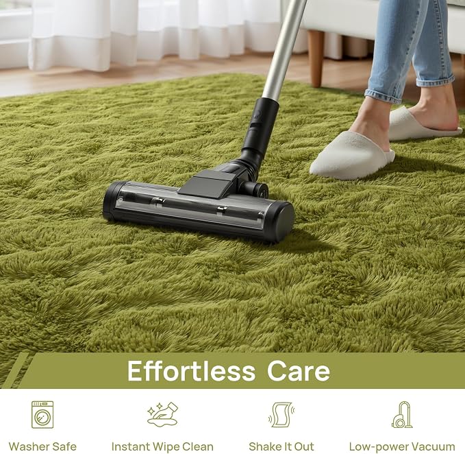 Deerhoo Shag Area Rug, 4 X 6 Plush Fuzzy Rugs for Living Room, Ultra Soft Fluffy Furry Rug for Bedroom, Indoor Carpet Nursery Rugs for Kids Room Home Decor, Green