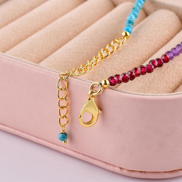 InfinityGemsArt Gemstone Gold Necklace For Women, Birthstone Natural Crystal Stone With Freshwater Pearl Beaded Jewelry, Gold Plated 18 Inch Chain