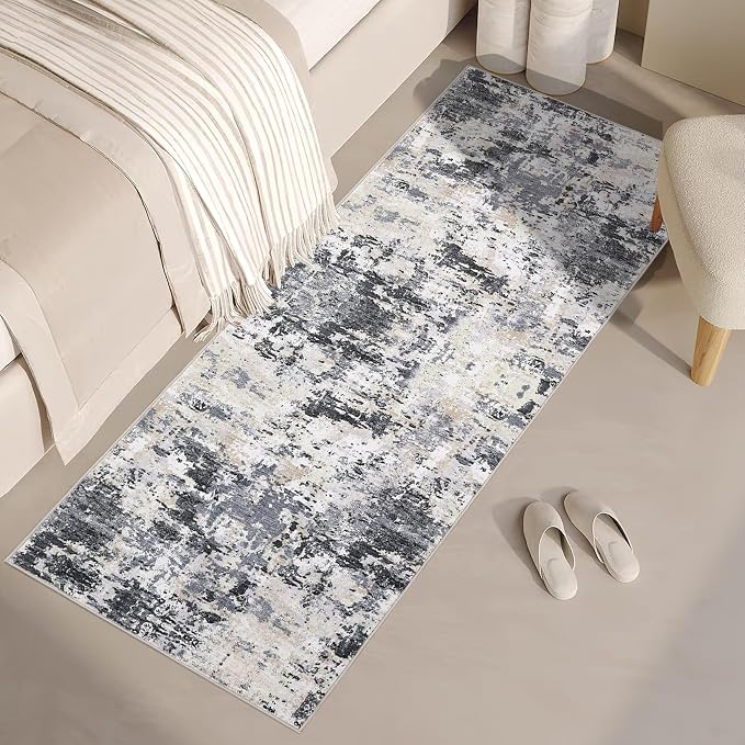 ROYHOME Modern Abstract 2x6 Runner Rug Washable Non Slip Stain Resistant Rug for Hallway Kitchen Bedroom Non Shedding Low Pile Indoor Floor Cover,Black Yellow