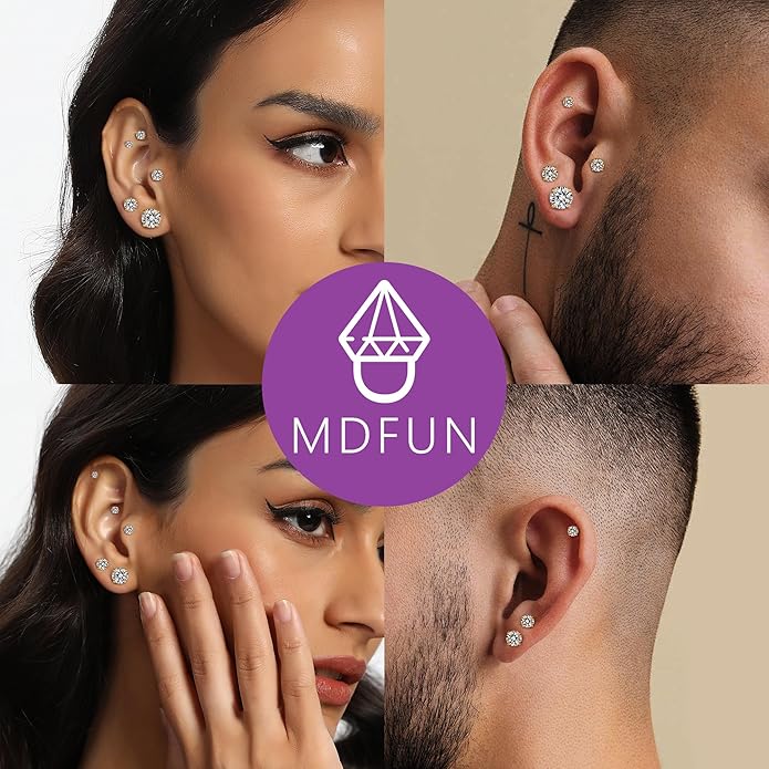 6 Pairs 14K Yellow Gold Plated Round Cut Clear Cubic Zirconia Stud Earring Pack