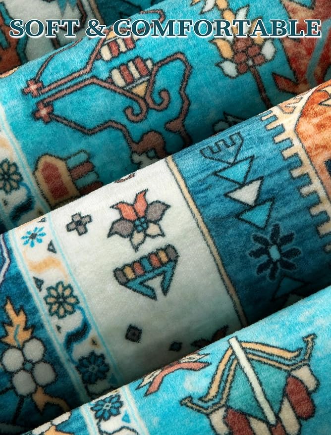 SERISSA Runner Rug for Hallways, 2'6"x18' Washable Non Slip Kitchen Runner Rug, Extra Long Boho Rug Ultra Soft Vintage Blue Print Floor Carpet for Hallway Living Room Dining Room Bedroom