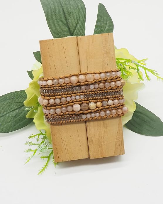 Bracelet for Women – Handmade Vegan Boho Natural Stone Layered Bracelet, Thailand Bohemian Stackable Beaded Wrap Bracelets, Summer Hippie Bracelet Stack, Fashion Jewelry Gifts