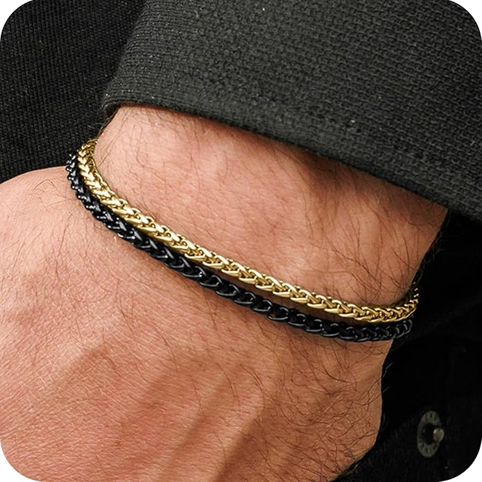 Galis Mens Bracelet - Stainless Steel, Non Tarnish Rope Chain Bracelets, Stylish Fathers Day Gift for Dad, Husband, Boyfriend.