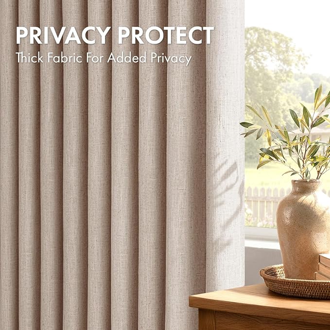 MIULEE 4 Panels Set Pinch Pleated Linen Curtains 108 Inches Length for Living Room Bedroom, Extra Long Pinch Pleat Drapes Back Tab Light Filtering Taupe Foor to Ceiling Curtains with Hooks&Rings