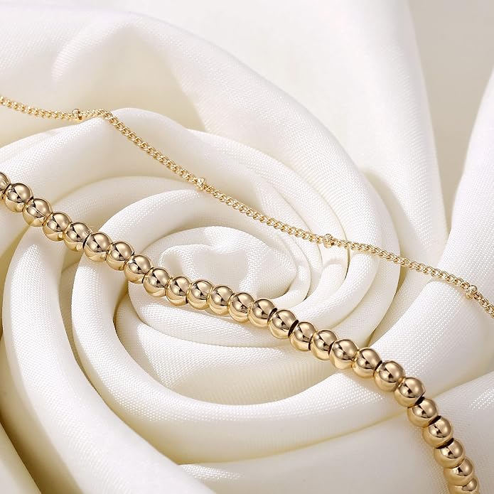 Dainty Gold Bracelets for Women, 14K Gold Plated Adjustable Layered Beads Bracelet Cute Evil Eye Oval Chain Pearl Bar Turtle Gold Bracelets for Women Jewelry