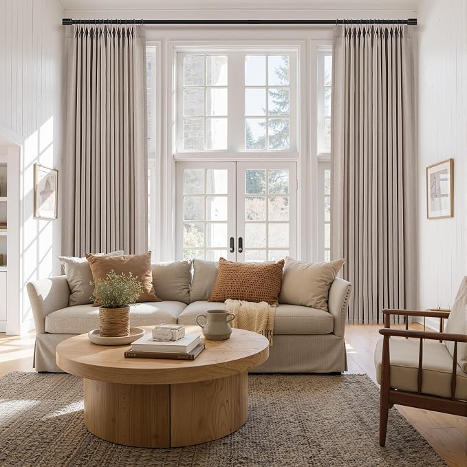 Aersas Ecru Pinch Pleat Linen Curtains 96 Inches Long for Living Room Dining 2 Panels Pinch Pleated Drapes Hooks Farmhouse Neutral Light Filtering Semi Sheer Curtain for Bedroom 40x96