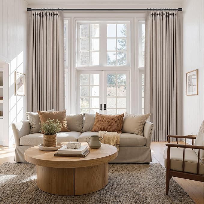 Aersas Ecru Pleat Linen Curtains 112 Inches Long for Living Room Pinch Pleated Drape Hooks Rings Back Tab Semi Sheer Light Filtering Curtain for Bedroom Sliding Patio Door 2 Panels 40x112