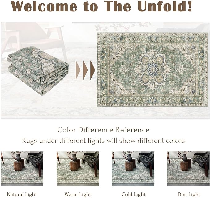 LUXRUG 2x3 Rugs for Entryway - Washable Doormat Ultra-Thin Sage Green Vintage Oriental Kitchen Rugs Non-Slip Front Door Mat Indoor Entrance Boho Small Throw Rug for Bedroom Bathroom Mudroom Carpet