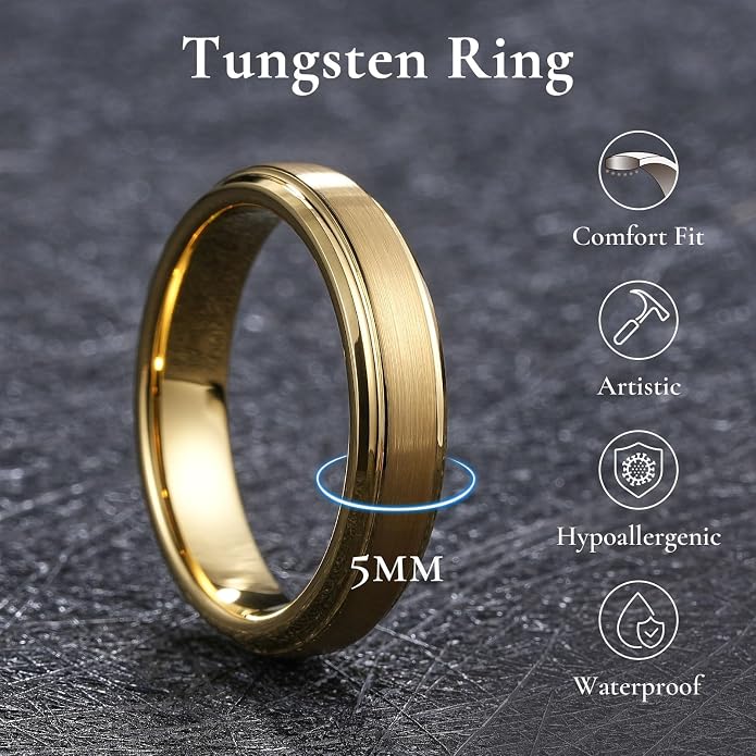 King Will Classic Tungsten Wedding Band for Men, 6/7/8/9/10mm Widths, Polished Finish Step Edge Matte Rings Comfort Fit