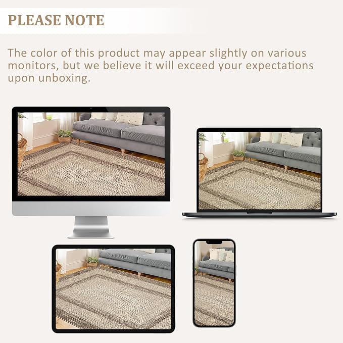 5x8 Oval Living Room Area Rug Washable Modern Border Bedroom Bedside Area Rugs Non Slip Low Pile Dining Room Oval Throw Carpet Contemporary Rugs for Living Room Kitchen Nursery, Camel