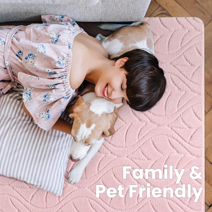 Macgace Ultra Soft Area Rug for Living Room, 5x7 Pink Geometric Shag Rugs | Washable Non-Slip Backing Medium Pile Modren Fuzzy Carpet for Kids Room, Girls Bedroom, Classroom, Dorm