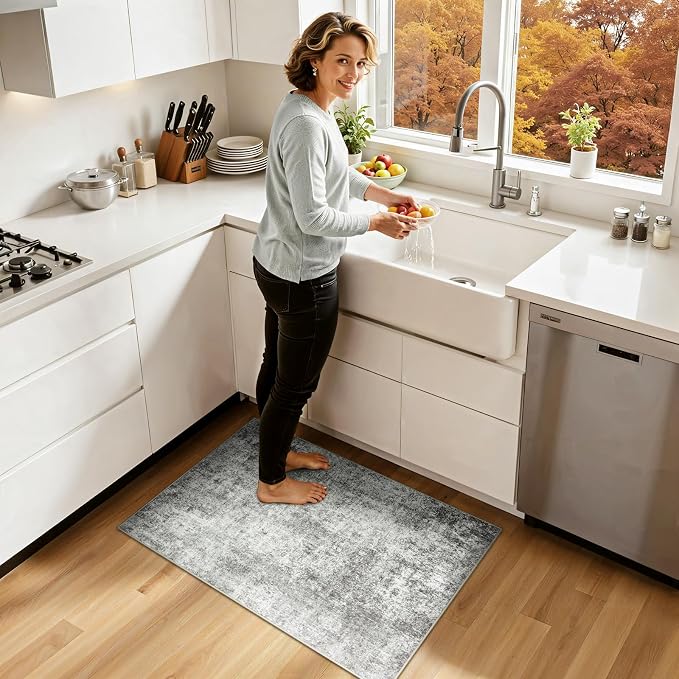 RELEANY Washable Area Rugs 2'x3' Non-Slip Modern Abstract Soft for Living Room Entryway Bedroom Kitchen, Print Pattern, Gray White Grey