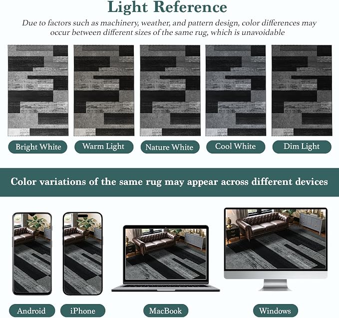 LIANLAM 6x9 Washable Area Rugs for Living Room and Bedroom(6x9,Black&Gray) | Non-Slip Large Carpet,Vintage Checkered Pattern, Stain Resistant Faux Wool Low Pile Soft Rug for Dining Room,Office,Nursery