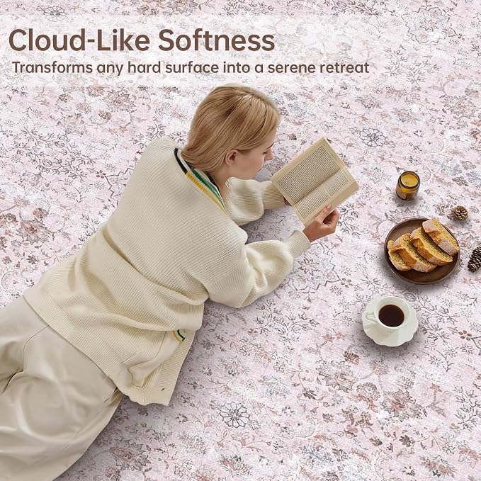 Sasttie 5x7 Area Rugs, Ultra-Soft Washable Rug, Low Pile Foldable Thin Carpets with Non-Slip Backing, Skin-Friendly Stain Resistant Carpet for Living Room, Bedroom, Kitchen, Dorm, 5x7, Pink