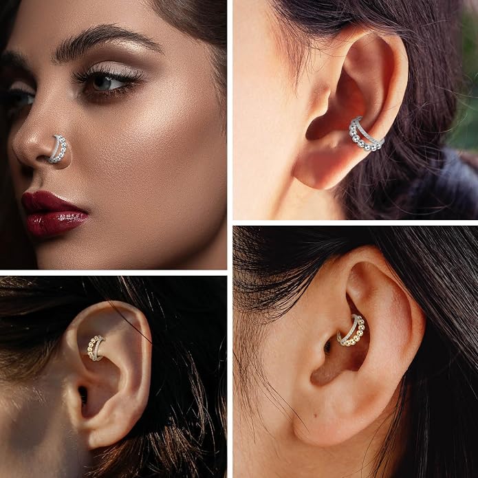 316L Surgical Steel Septum Clicker Ring Nose Ring Hoop Sleeper Hoop Earring Helix Rook Conch Cartilage Daith Tragus Earrings Lobe Nose Piercing Jewelry for Women