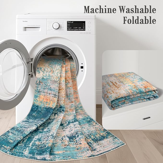 8x10 Area Rug Living Room Rug: Washable Modern Abstract Soft Thin Rug Indoor Floor No Slip Carpet for Bedroom Dining Room Farmhouse Nursery Home Office - Rosy Haze