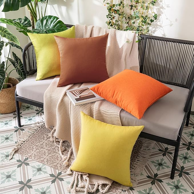MIULEE Pack of 2 Decorative Outdoor Solid Waterproof Throw Pillow Covers Euro Sham Faux Linen Garden Farmhouse Cushion Cases for Summer Patio Tent Balcony Couch Sofa 26x26 Inch Orange