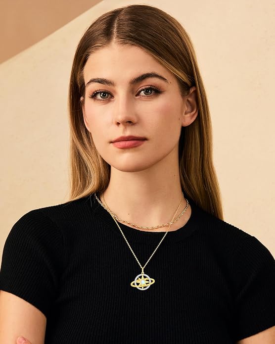 FANCIME Stellar Promise Birthstone Necklace for Women White Gold Plated Sterling Silver Planet Star Pendant Fine Jewelry Anniversary Birthday Mothers Day Gifts for Women Wife Friend Her