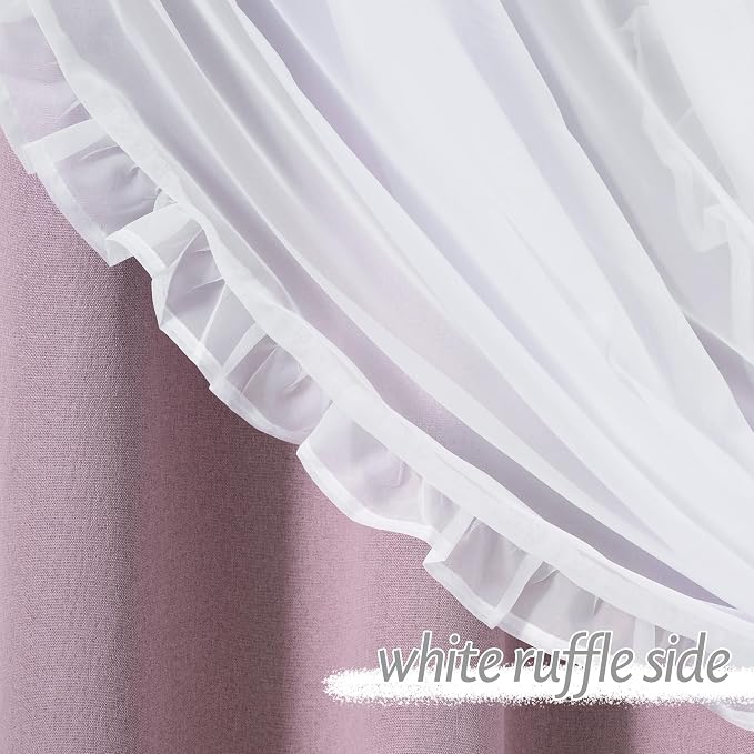 PONY DANCE 100% Blackout Curtains for Girl's Bedroom, Double Layer Grommet Curtain 84 inch Long with Sheer Overlay for Living Room, Nursery Kids Toddler Room Decor, Dusty Rose, 52" W x 84" L, 2 Panels