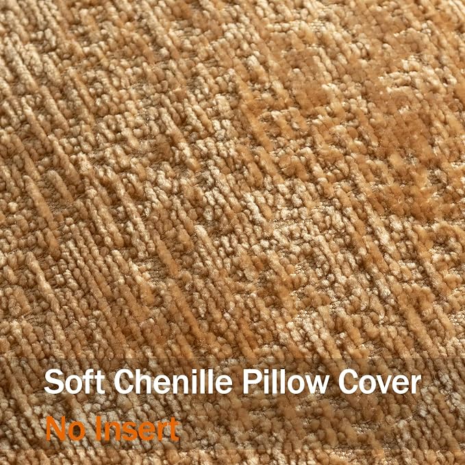 DEZENE Pack of 2 Golden Brown Decorative Throw Pillow Covers 16x16 Cozy Soft Chenille Accent Vintage Square Couch Pillow Covers for Home Decor Bed Sofa Living Room