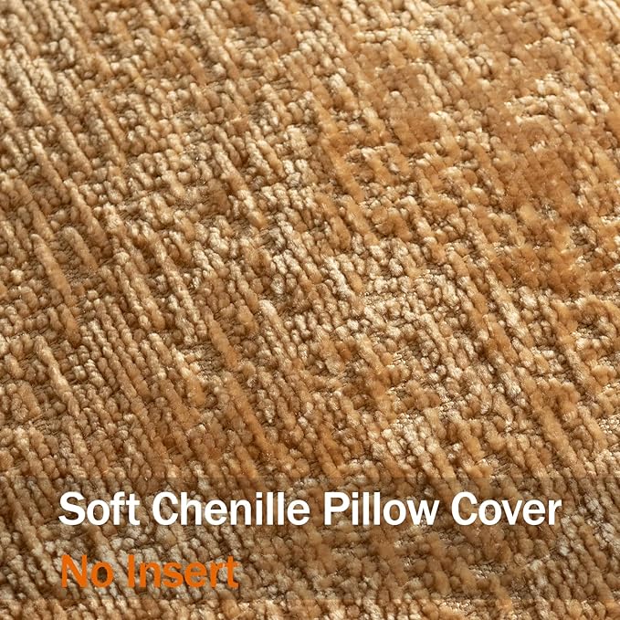 DEZENE Pack of 2 Golden Brown Decorative Throw Pillow Covers 22x22 Cozy Soft Chenille Accent Vintage Square Couch Pillow Covers for Home Decor Bed Sofa Living Room