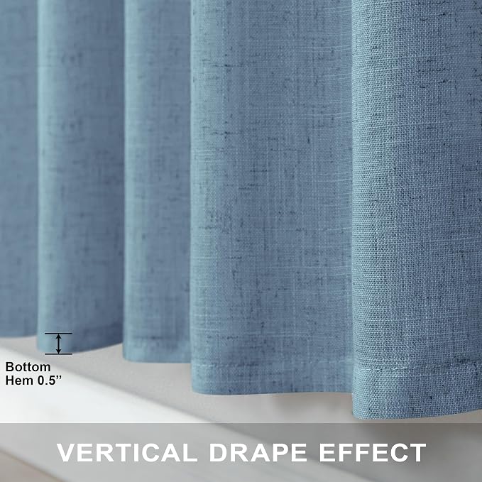 Light Blue Curtains 38 Inch Wide for Living Room 2 Panels Back Tab Rod Pocket Lightweight Semi Sheer Linen Skinny Small Curtains for Windows Farmhouse Bedroom Decor Grey Blue Gray Width 38 x 96 Long