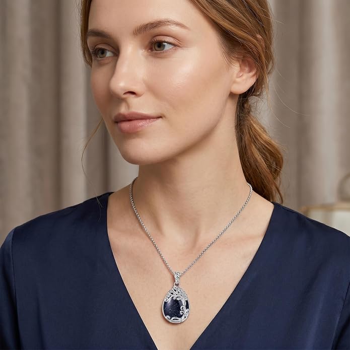 Teardrop Moonstone Necklace for Women Tree of Life/Filigree Birthstone Pendant Necklace Jewelry
