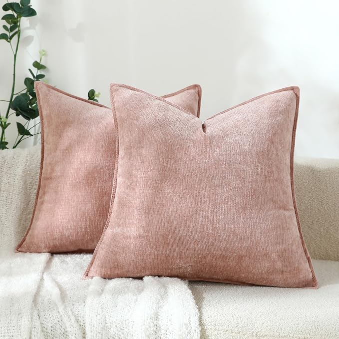 Stellhome Soft Chenille Decorative Pillow Covers 20x20 Inch Natural Pink Boho Farmhouse Neutral Couch Throw Pillows for Bed Sofa Livingroom Pack of 2 Accent Modern Pillowcase Home Decor