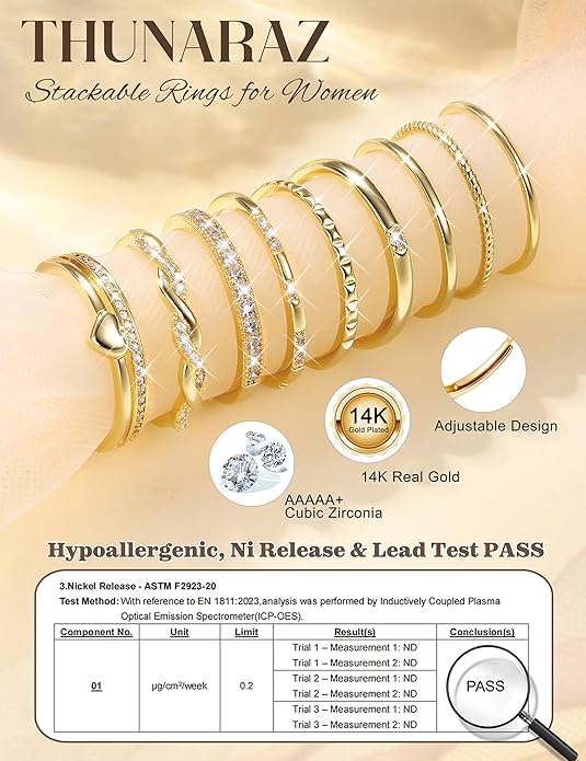 THUNARAZ Gold Stackable Rings for Women Non Tarnish Open Adjustable 14K Gold Plated Rings Trendy Stack Cubic Zirconia Thin Thumb Ring Set Minimalist Dainty Statement Band Ring