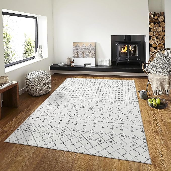 Mandala - Indoor Area Rugs 8x10 Washable, Stain Resistant Machine Washable Rugs for Living Room, Bedroom, and Modern House Décor - Durable Polyester Material, Colorful Patterned - Grey & Ivory