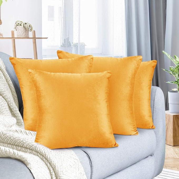 Nestl Throw Pillow Covers, Cozy Velvet Decorative Pillow Cases 24 x 24 Inches, Soft Solid Couch Pillow Covers for Sofa, Bed and Car, Set of 4 - Orange