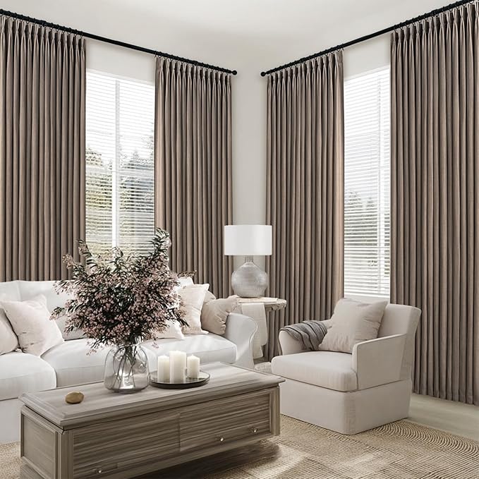 Topfinel Dark Flax Pinch Pleated Linen Curtains 120 Inch Length 2 Panels for Living Room Bedroom Semi Sheer Window Curtain Boho Neutral Back Tab Pinch Pleat Drape with Hooks 120 Inches Long