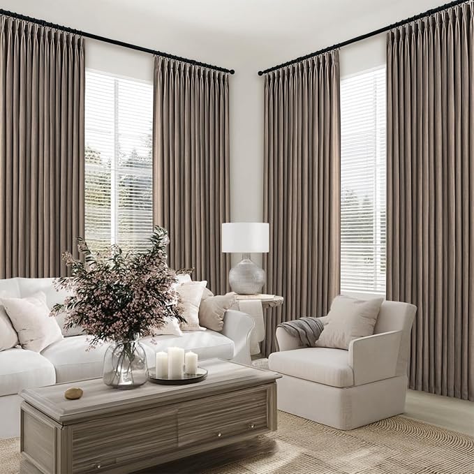 Topfinel Dark Flax Pinch Pleated Curtains 84 Inches Long for Living Room 2 Panels Sets,Stone Washed Linen Earth Tone Decor Back Tab Boho Neutral Greige Earthy Sheer Curtain for Bedroom