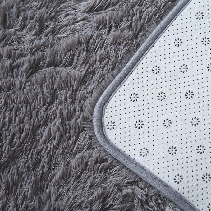 CAIYUECS Grey Area Rug 4x6 for Bedroom - Soft Plush Bedside Dorm Rug | Fluffy soft rug for college girls dorm - Aesthetic bedroom decor - Anti-slip for hard floors - Memory foam bedside comfort