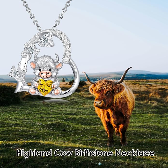 PELOVNY Teddy Bear Necklace for Women 925 Sterling Silver Bear/Highland Cow/Fox/Cat/Axolotl Birthstone Necklace Christmas Birthday Jewelry Gifts for Mom Daughter Wife Sister